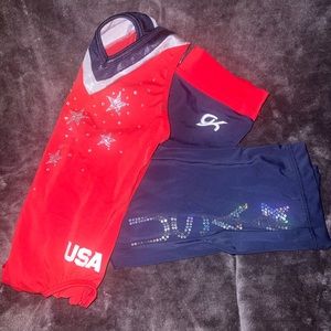 GK Elite leotard and Dry Tech Tights/Leggings… USA 🇺🇸 Red, White & Blue.❤️🤍💙